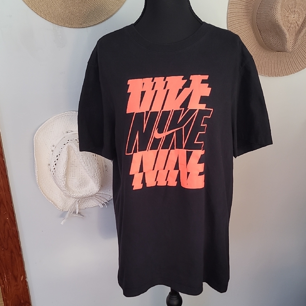 Nike  Black Tee with Vibrant Coral Graphic